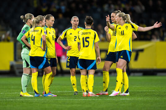 Hanna Lundkvist, Jennifer Falk, Magdalena Eriksson, Jonna Andersson, Julia Zigiotti Olme, Fridolina Rolfö, and Stina Blackstenius of Sweden