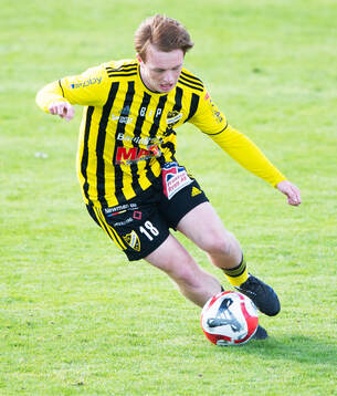 IFK Hässleholms Sam Hegdal i matchen i division 2 mellan IFK Hässleholm och FK Karlskrona i Hässleholm 5 april 2025.