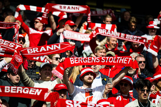 Spectators in the stands ahead of the Eliteserien match between Brann and Tromsø on April 6, 2025 in Bergen. 