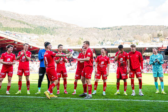 Niklas Castro, Felix Horn Myhre and Aune Heggebø of Brann celebrates