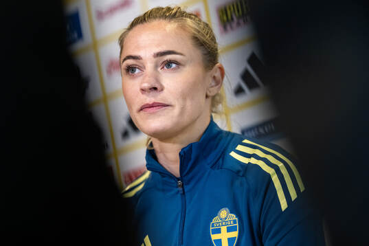 Fridolina Rolfö of the Swedish women's national football team is being interviewed