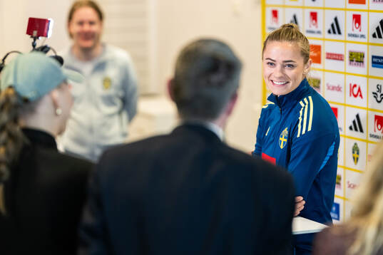 Fridolina Rolfö of the Swedish women's national football team is being interviewed