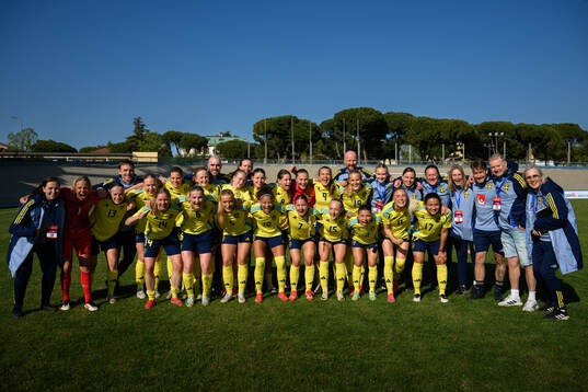 Players and staff of Sweden celebrate