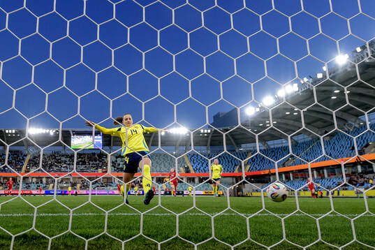Nathalie Björn of Sweden as Hannah Cain of Wales (not pictured) scored 1-1 during the UEFA Women's Nations League football match between Sweden and Wales on April 8, 2025 in Gothenburg. 
