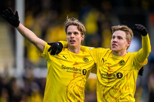 Ulrik Saltnes of Bodø/Glimt celebrates with Jens Petter