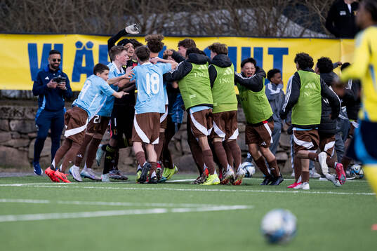 Belgium players celebrate äter the under-17 Future team tournament football match between Sweden and Belgium