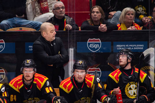 Brynäs tränare Niklas Gällstedt i konversation med