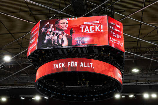 Jumbotronen i Scandinavium med ett tack till Frölundas