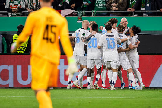 Marcus Danielson of Djurgården celebrate with teammates