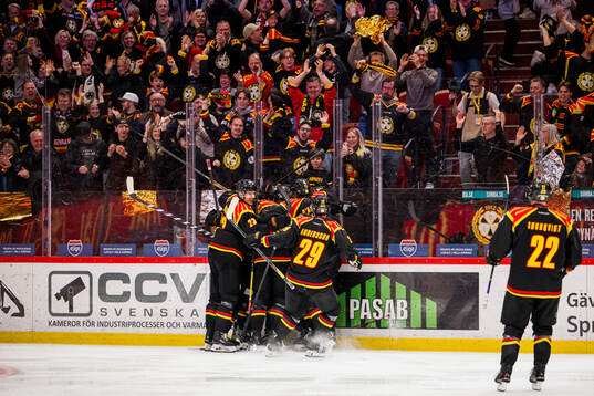 Brynäs Anton Rödin jublar med lagkamrater