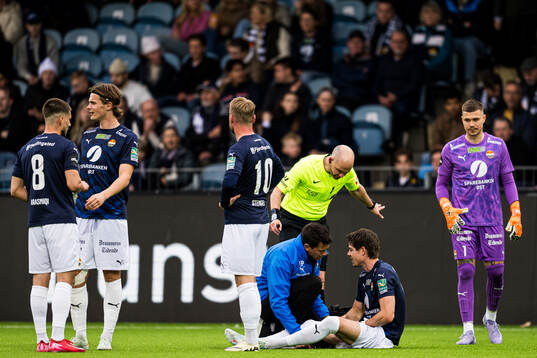 Lars-Christopher Vilsvik of Strømsgodset with an injury