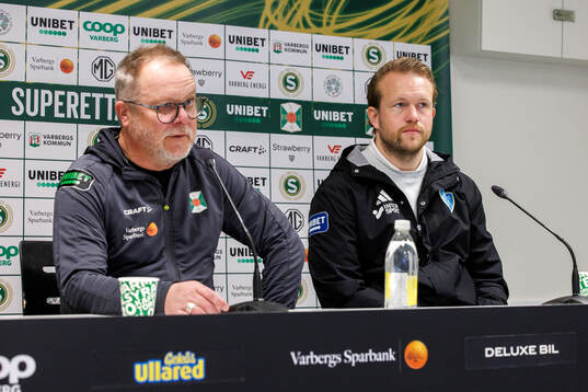 Varbergs tränare Roar Hansen och Umeå FCs tränare Anders Bååth Sjöblom