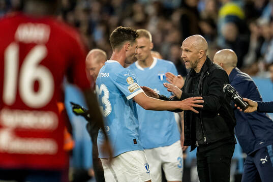 Malmö FFs Lasse Berg Johnsen och tränare Henrik Rydström 