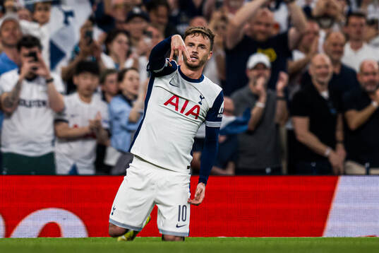 James Maddison of Tottenham celebrates after scoring the 2-0 goal