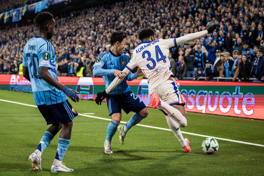 Keita Kosugi of Djurgården and Joshua Acheampong of Chelsea