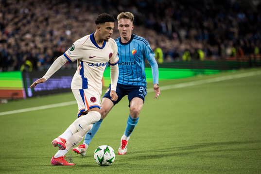 Jadon Sancho of Chelsea and Santeri Haarala of Djurgården
