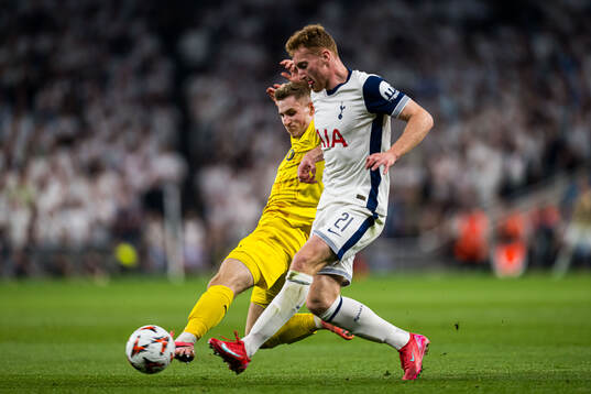 Fredrik Sjøvold of Bodø/Glimt and Dejan Kulusevski of Tottenham