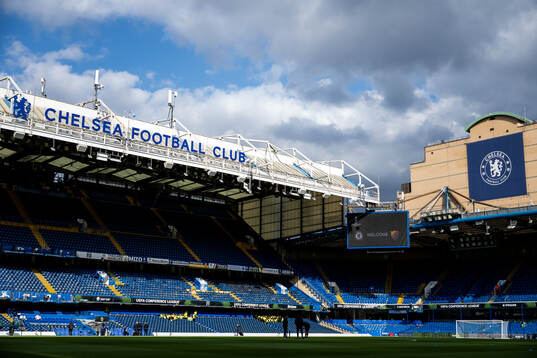 Interior view of Stamford Bridge ahead of the UEFA Conference League semifinal second leg match between Chelsea and Djurgården on May 8, 2025 in London. 