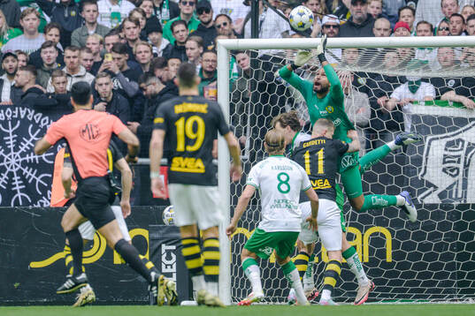 Hammarbys målvakt Warner Hahn och AIKs John Guidetti