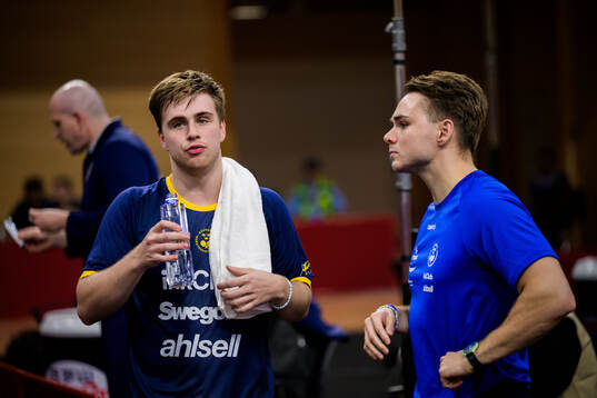 Truls Möregård of Sweden and coach Malte Möregårdh