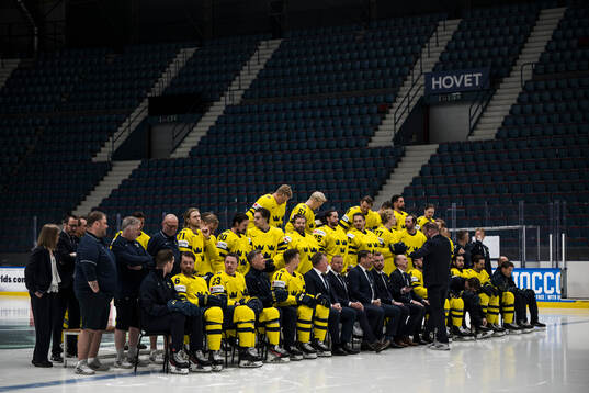  Team assistant Mari Bohman, head of security Janne Holmström, Rasmus Sandin, Isac Lundeström, Anton Bengtsson, Christoffer Ehn, Gabriel Carlsson, Emil Heineman, Elias Lindholm, Jonas Brodin, Max Friberg, Erik Gustafsson, Jesper Frödén, media manager Linus Hugosson and content manager Gustav Douhan. Middle row: Equipment manager Frederik Andersen, equipment manager Johan Kellerstam, equipment manager Anders Kellerstam, William Karlsson, Marcus Johansson, Leo Carlsson, goaltender Samuel Ersson, goaltender Jacob Markström, goaltender Arvid Söderblom, Simon Edvinsson, Marcus Pettersson, Alexander Wennberg, physiotherapist Sven Thomsson, physiotherapist Fredrik Carls and doctor Jonas Kalman. Bottom row: Goaltender coach Anthon Hansson, Adam Larsson, Lucas Raymond, assistant coach Nicklas Rahm, Mikael Backlund, senior advisor Daniel Alfredsson, assistant general manager Patric Hörnqvist, general manager Josef Boumedienne, cirector of national teams Anders Lundberg, Rasmus Andersson, head coach Sam Hallam, Mika Zibanejad, Filip Forsberg, assistant coach Stefan Klockare and assistant coach Anders Sörensen.