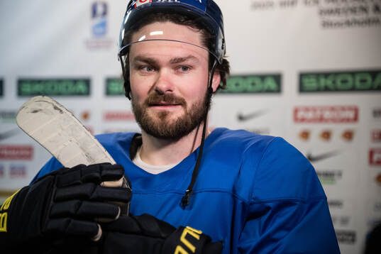 Rasmus Andersson of Sweden in the mixed zone after a practice session
