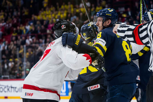 Sidney Crosby of Canada and Jonas Brodin of Sweden