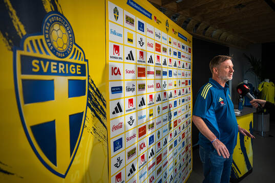 Head coach Peter Gerhardsson of the Swedish women's national football team at a press conference