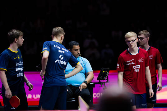 Truls Möregård and Anton Källberg of Sweden with Felix Lebrun of France & Alexis Lebrun of France