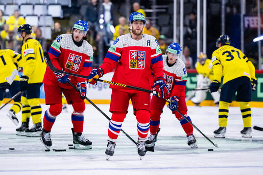 David Pastrnak of Czech Republic ahead of the 2025 IIHF Ice Hockey World Championship quarterfinal game between Sweden and Czech Republic on May 22, 2025 in Stockholm. 
