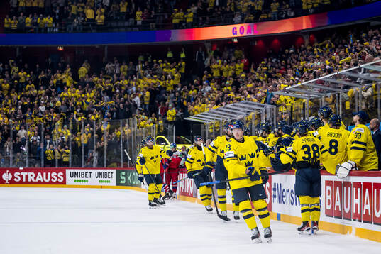 Lucas Raymond of Sweden celebrates the 3-0 goal