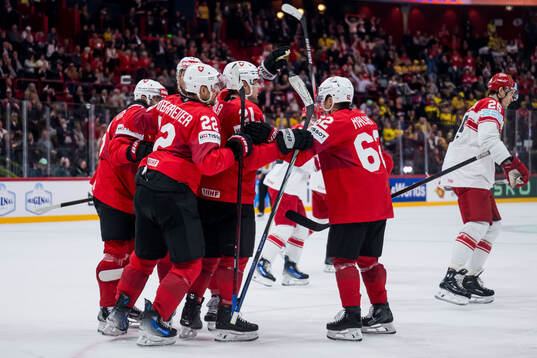 Nino Niederreiter of Switzerland celebrates after 3-0