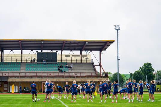 Players of the Swedish women’s national football team gather