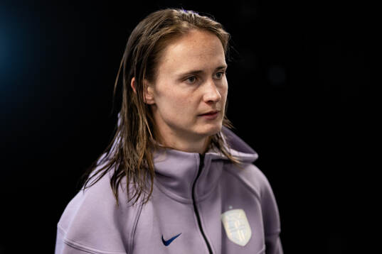 Caroline Graham Hansen of Norway in the mixed zone