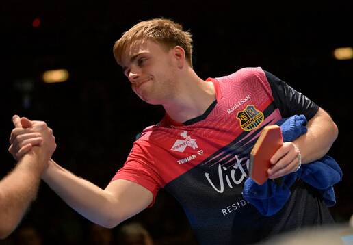Truls Möregårdh of Saarbrücken after the table tennis semi final match in Champions League between Saarbrücken and KS Orlicz 1924 on May 31, 2025 in Saarbrücken. 
