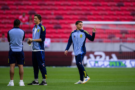 Momodou Sonko, John Mellberg and Yasin Ayari of Sweden