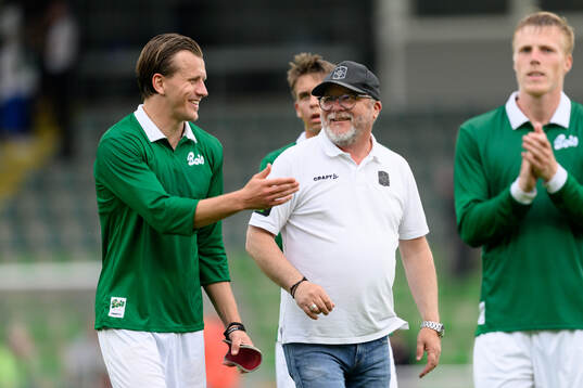 Varbergs Jesper Jonasson Westermark och tränare Roar Hansen