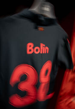 The kits of Hugo Bolin of Malmö FF in the dressing room