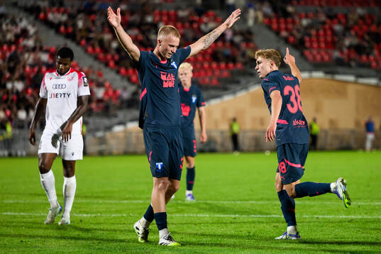Daniel Gudjohnsen and Hugo Bolin of Malmö FF celebrate