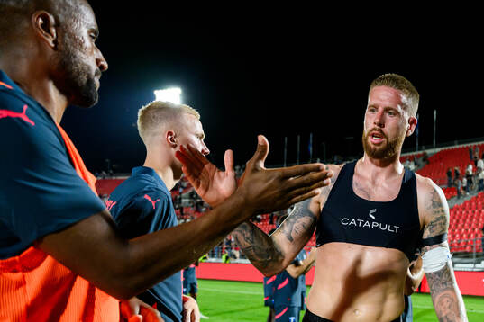 Isaac Kiese Thelin and Pontus Jansson of Malmö FF celebrate