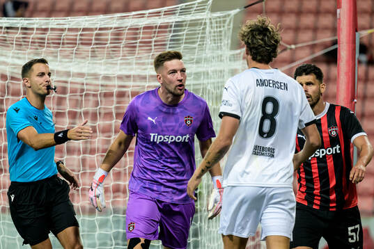 Goalkeeper Ziga Frelih of Spartak Trnava and Silas Andersen
