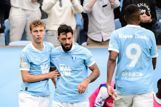 Malmö FFs Hugo Bolin och Sead Haksabanovic jublar