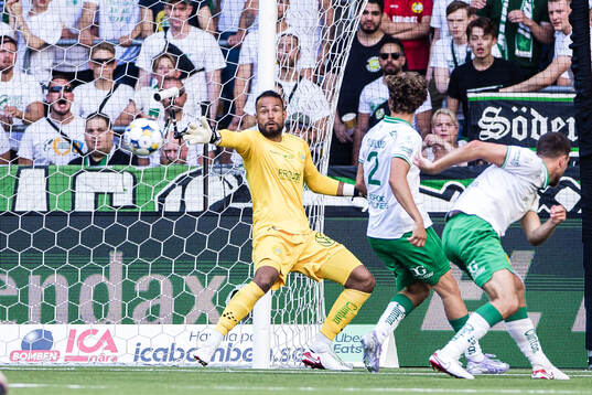 Hammarbys målvakt Warner Hahn släpper in 0-2 av