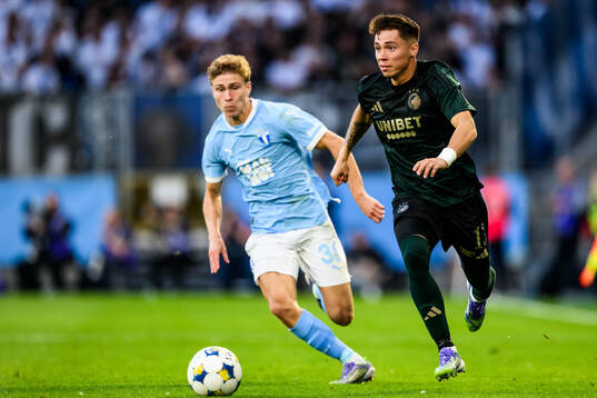 Hugo Bolin of Malmö FF and Rodrigo Huescas of FC Copenhagen