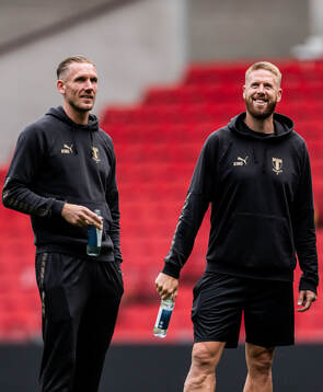 Goalkeeper Robin Olsen and Pontus Jansson of Malmö FF at a