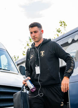 Lasse Berg Johnsen of Malmö FF arrives at the stadium