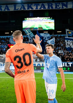 Goalkeeper Robin Olsen and Colin Rösler of Malmö FF