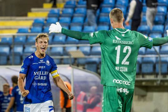 Trelleborgs Tobias Karlsson och målvakt Mathias Nilsson