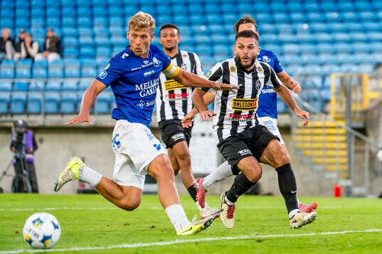 Trelleborgs Tobias Karlsson och Landskronas Edi Sylisufaj