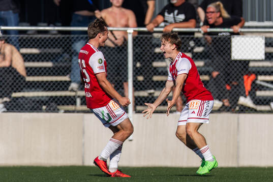 Sandvikens IFs Linus Tagesson och Victor Backman jublar